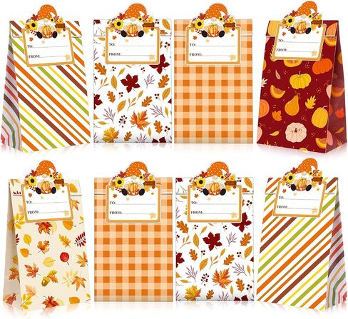 Blosssound 30 Pack Fall Paper Treat Bags Autumn Goody Bags with Stickers Pumpkin Maple Leaves Design Thanksgiving Halloween Orange Gift Wraps Candy Cookie Paper Pouches Home Holiday Party Supplies in Saudi Arabia