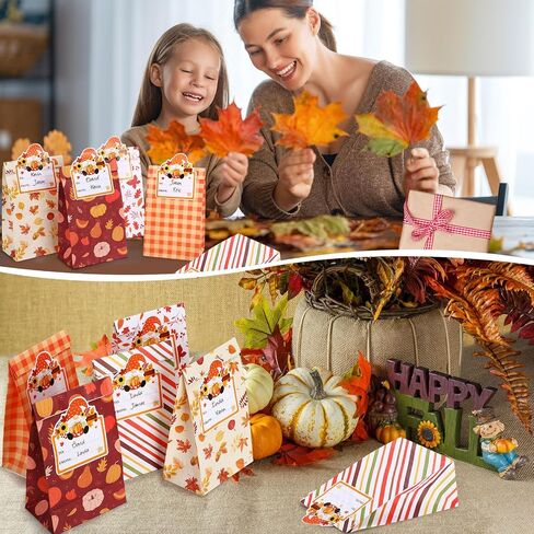 Blosssound 30 Pack Fall Paper Treat Bags Autumn Goody Bags with Stickers Pumpkin Maple Leaves Design Thanksgiving Halloween Orange Gift Wraps Candy Cookie Paper Pouches Home Holiday Party Supplies in Saudi Arabia