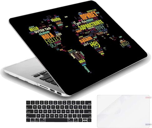 Mingdao Case متوافق مع MacBook Air 13 بوصة شبكية الشبكية معرف اللمس ، غطاء لوحة مفاتيح قذيفة واقية صلبة (M1 A2337 A2179 A1932 ، 2018-2020) - خريطة العالم المطبعية لغة مختلفة مرحبا in Kuwait