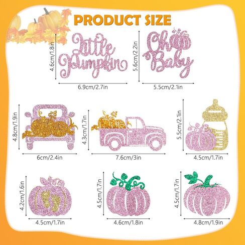 48pcs Glitter Pumpkin Oh Baby Cupcake Topcake Topcake Pink Little Pumpcake Cupcake Topcake Fall Fall Pumpkin Babin Baby Cupcake لخريف عيد الشكر ، فالجنومين ، تكشف عن زينة كعكة الحفلات in Kuwait
