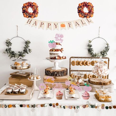 48pcs Glitter Pumpkin Oh Baby Cupcake Topcake Topcake Pink Little Pumpcake Cupcake Topcake Fall Fall Pumpkin Babin Baby Cupcake لخريف عيد الشكر ، فالجنومين ، تكشف عن زينة كعكة الحفلات in Kuwait