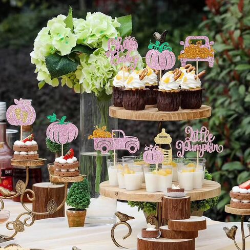 48pcs Glitter Pumpkin Oh Baby Cupcake Topcake Topcake Pink Little Pumpcake Cupcake Topcake Fall Fall Pumpkin Babin Baby Cupcake لخريف عيد الشكر ، فالجنومين ، تكشف عن زينة كعكة الحفلات in Kuwait