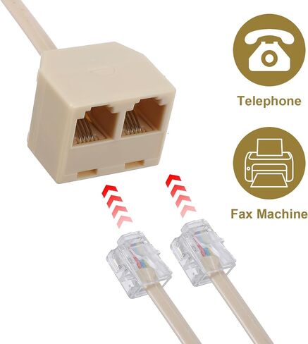 3 PCS 2 Way Phone Splitter Ivory RJ11 ذكر إلى أنثى 6P4C محول خط الهاتف محول سلك الهاتف مع كابل 1 هواتف خط الهواتف المقرنة للخط الأرضي والفاكس in Saudi Arabia