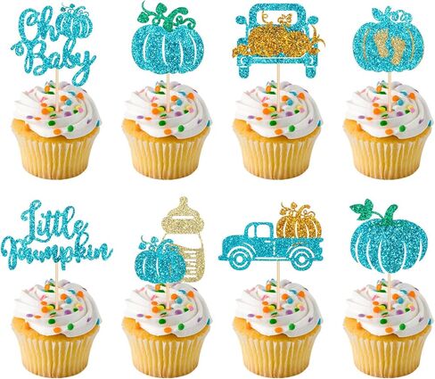 48Pcs Glitter Pumpkin Oh Baby Cupcake Toppers Pink Little Pumpkin Cupcake Toppers Fall Theme Pumpkin Baby Shower Cupcake Picks for Fall Thanksgiving Halloween Gender Reveal Party Cake Decorations in Kuwait