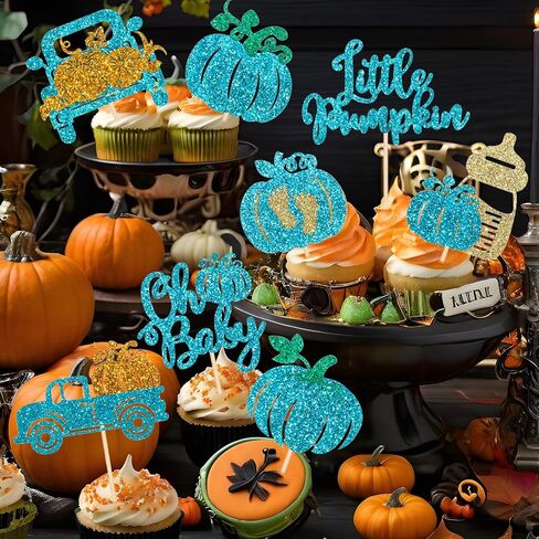 48Pcs Glitter Pumpkin Oh Baby Cupcake Toppers Pink Little Pumpkin Cupcake Toppers Fall Theme Pumpkin Baby Shower Cupcake Picks for Fall Thanksgiving Halloween Gender Reveal Party Cake Decorations in Kuwait