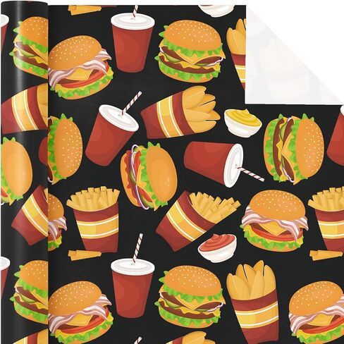 ورق ملفات برجر Wrapaholic - لفة صغيرة - 17 بوصة × 16.5 قدم - برغر ، ورقات مقلية ومشروبات ورقة غلاف مضحكة ، مثالية لعيد الميلاد ، زفاف ، استحمام الطفل in Saudi Arabia