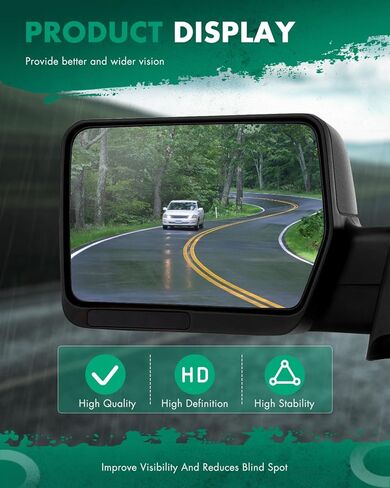 SCITOO Towing Mirror fit for Ford Exterior Mirror fit 2007-2014 for Ford for F-150 Truck with Amber Turn Signal and Puddle Light Heated Power Controlling and Manual Folding (Driver Side) in Kuwait