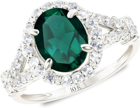 MAX + STONE 10k Solid Gold Oval Cut Gemstone Ring for Women with Halo | Birthstone Rings with White Sapphire Accent Stones | Hypoallergenic Statement Cocktail Rings in Sizes 6 to 8 in Saudi Arabia