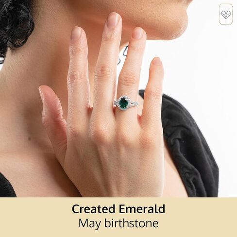 MAX + STONE 10k Solid Gold Oval Cut Gemstone Ring for Women with Halo | Birthstone Rings with White Sapphire Accent Stones | Hypoallergenic Statement Cocktail Rings in Sizes 6 to 8 in Saudi Arabia