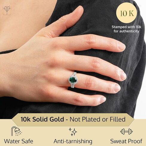 MAX + STONE 10k Solid Gold Oval Cut Gemstone Ring for Women with Halo | Birthstone Rings with White Sapphire Accent Stones | Hypoallergenic Statement Cocktail Rings in Sizes 6 to 8 in Saudi Arabia