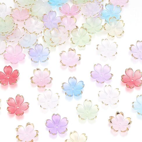 120Pcs Cherry Blossom Acrylic Flower Beads, Shiny Gold-Plated Floral Spacer Beads 5-Petal Gradient Floral Beads for Necklaces Bracelets Earrings Cell Phone Chain DIY Jewelry Making,Mixed Color in Kuwait