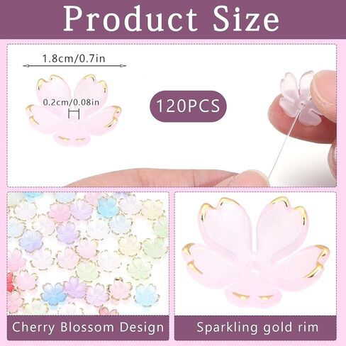 120Pcs Cherry Blossom Acrylic Flower Beads, Shiny Gold-Plated Floral Spacer Beads 5-Petal Gradient Floral Beads for Necklaces Bracelets Earrings Cell Phone Chain DIY Jewelry Making,Mixed Color in Kuwait