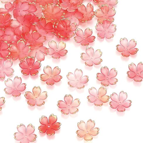 120Pcs Cherry Blossom Acrylic Flower Beads, Shiny Gold-Plated Floral Spacer Beads 5-Petal Gradient Floral Beads for Necklaces Bracelets Earrings Cell Phone Chain DIY Jewelry Making,Mixed Color in Kuwait