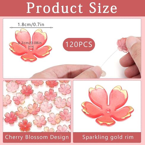 120Pcs Cherry Blossom Acrylic Flower Beads, Shiny Gold-Plated Floral Spacer Beads 5-Petal Gradient Floral Beads for Necklaces Bracelets Earrings Cell Phone Chain DIY Jewelry Making,Mixed Color in Kuwait