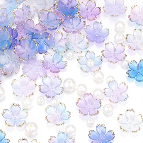120Pcs Cherry Blossom Acrylic Flower Beads, Shiny Gold-Plated Floral Spacer Beads 5-Petal Gradient Floral Beads for Necklaces Bracelets Earrings Cell Phone Chain DIY Jewelry Making,Mixed Color in Kuwait