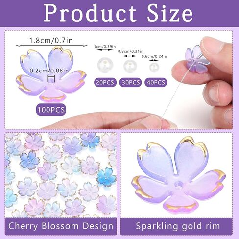 120Pcs Cherry Blossom Acrylic Flower Beads, Shiny Gold-Plated Floral Spacer Beads 5-Petal Gradient Floral Beads for Necklaces Bracelets Earrings Cell Phone Chain DIY Jewelry Making,Mixed Color in Kuwait