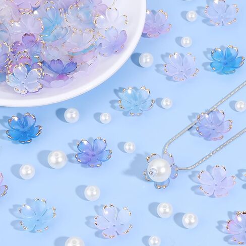 120Pcs Cherry Blossom Acrylic Flower Beads, Shiny Gold-Plated Floral Spacer Beads 5-Petal Gradient Floral Beads for Necklaces Bracelets Earrings Cell Phone Chain DIY Jewelry Making,Mixed Color in Kuwait