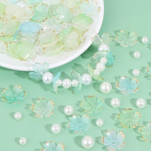 120Pcs Cherry Blossom Acrylic Flower Beads, Shiny Gold-Plated Floral Spacer Beads 5-Petal Gradient Floral Beads for Necklaces Bracelets Earrings Cell Phone Chain DIY Jewelry Making,Mixed Color in Kuwait