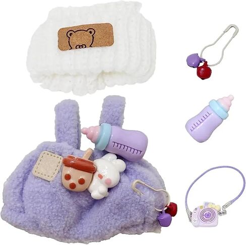Clothes for 17cm Dolls(NO Doll), Stylish Kawaii Purple Outfit Set with Hat Romper & Camera Backpack Accessories Suit, Cute Clothes for Dress Up Unique Style in Saudi Arabia
