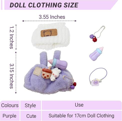 Clothes for 17cm Dolls(NO Doll), Stylish Kawaii Purple Outfit Set with Hat Romper & Camera Backpack Accessories Suit, Cute Clothes for Dress Up Unique Style in Saudi Arabia