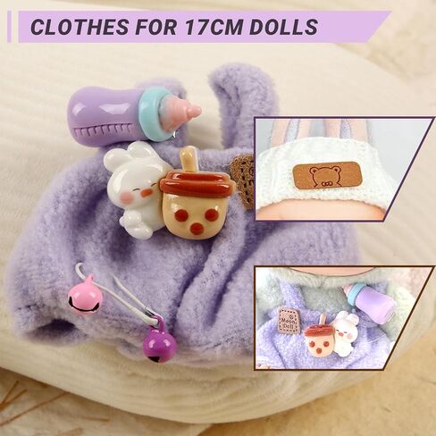 Clothes for 17cm Dolls(NO Doll), Stylish Kawaii Purple Outfit Set with Hat Romper & Camera Backpack Accessories Suit, Cute Clothes for Dress Up Unique Style in Saudi Arabia