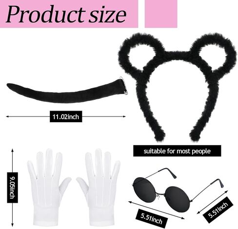 Karenhi 15 Pcs Halloween Mouse Costume Accessories Mouse Headband Bow Tie Choker Ears Dark Sunglasses Black Cane and White Gloves Halloween Costume Accessories for Halloween Cosplay Costume in Saudi Arabia