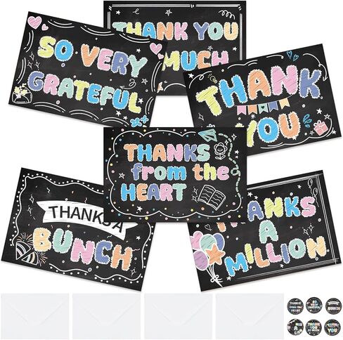 60 Fun Thank You Cards with Envelopes and Stickers, 6 Vibrant Designs Thank You Notes Set - 4x6 Inch Greeting Card with Colorful Cover for Birthday, Wedding, Baby Shower, Graduation, Bridal Shower in Kuwait