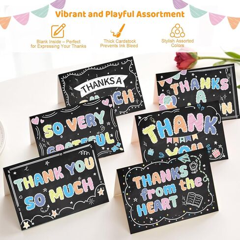 60 Fun Thank You Cards with Envelopes and Stickers, 6 Vibrant Designs Thank You Notes Set - 4x6 Inch Greeting Card with Colorful Cover for Birthday, Wedding, Baby Shower, Graduation, Bridal Shower in Kuwait