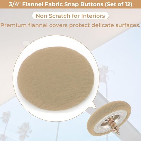 3/4" Beige Flannel Fabric Snap Buttons (Set of 12) - Non-Scratch Upholstery Buttons for Tufted Furniture, Car Headliners & RV Interiors in Saudi Arabia