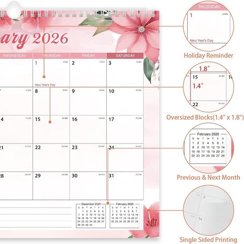 2026 التقويم ، تقويم الحائط 2026-2027 ، 11 "× 14.2" تقويم مكتب شهري للمنزل والمكتب ، 18 شهرًا من يناير 2026 إلى يونيو 2027 مع نظرة عامة على العطلة in Saudi Arabia