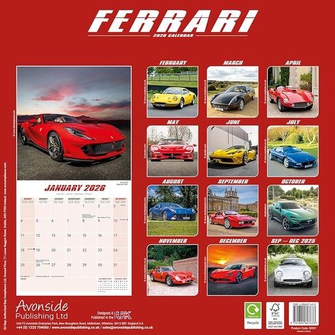 Ferrari Calendar 2026 | 12 Month Wall Calendar | Avonside Publishing | Plastic Free Packaging in Saudi Arabia