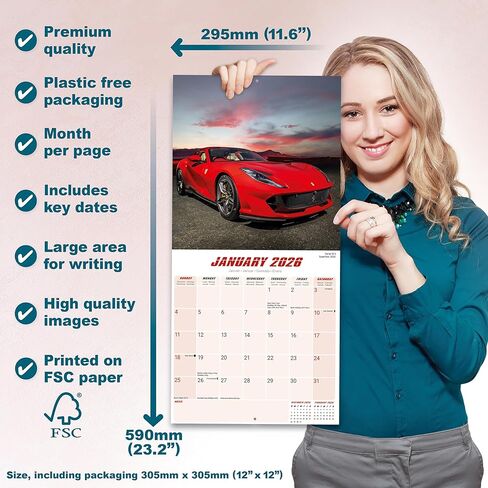Ferrari Calendar 2026 | 12 Month Wall Calendar | Avonside Publishing | Plastic Free Packaging in Saudi Arabia