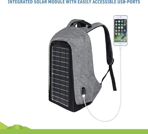 Jauch Solar Backpack London 40 مكافحة السرقة | 10W لوحة شمسية متكاملة مع منفذ شحن USB 5V | 40 لتر | مقاومة للماء ، متين | يتقاضى الهواتف الذكية والأجهزة اللوحية وأجهزة GPS وأجهزة USB الأخرى in Saudi Arabia