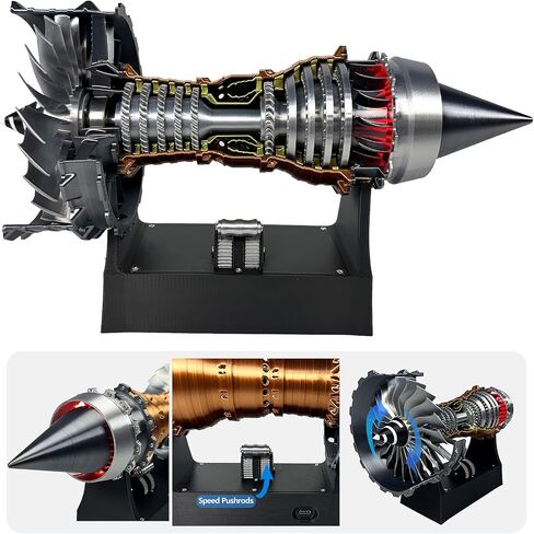 Turbofan Engine Model, Adjustable Speed TR900 Aircraft Engine Turbojet Engine Model with Light, Simulation Aero Engine Mechanical Science Education Toy Gift Decor for Adult, 28cm (Finished Version) in Saudi Arabia