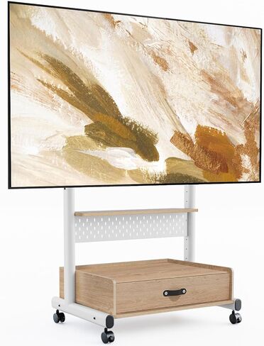 Fitueyes Rolling TV Floor Stand للحصول على أجهزة تلفزيون 40-85 بوصة ، وقوف تلفزيوني للهواتف المحمولة الشاقة على عجلات قابلة للقفل ، وعربة تلفزيونية مع رف تخزين خشبي كبير مع درج وألواح تصل إلى 132 رطلاً لغرفة النوم ، وغرفة المعيشة ، والمكتب in Kuwait