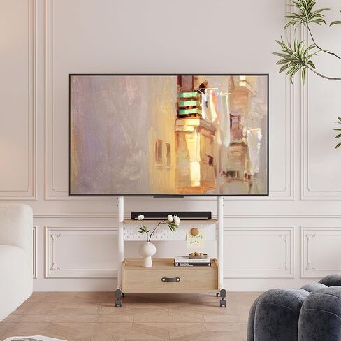 Fitueyes Rolling TV Floor Stand للحصول على أجهزة تلفزيون 40-85 بوصة ، وقوف تلفزيوني للهواتف المحمولة الشاقة على عجلات قابلة للقفل ، وعربة تلفزيونية مع رف تخزين خشبي كبير مع درج وألواح تصل إلى 132 رطلاً لغرفة النوم ، وغرفة المعيشة ، والمكتب in Kuwait