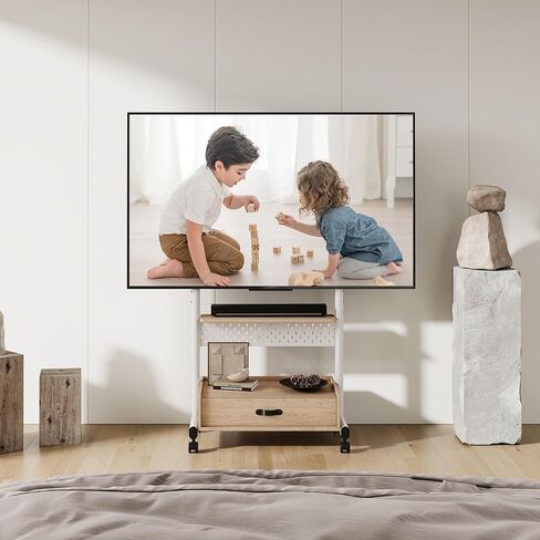 Fitueyes Rolling TV Floor Stand للحصول على أجهزة تلفزيون 40-85 بوصة ، وقوف تلفزيوني للهواتف المحمولة الشاقة على عجلات قابلة للقفل ، وعربة تلفزيونية مع رف تخزين خشبي كبير مع درج وألواح تصل إلى 132 رطلاً لغرفة النوم ، وغرفة المعيشة ، والمكتب in Kuwait