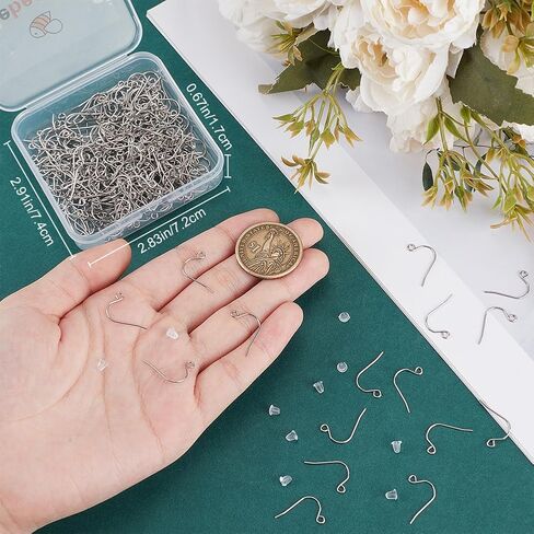 Beebeecraft 1 Box 300Pcs 316 Surgical Stainless Steel Earring Hooks with Loop Dangle Earring Findings for DIY Jewelry Making (Pin: 0.7mm/0.03in, 21 Gauge) in Saudi Arabia