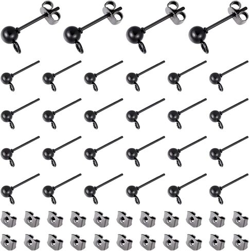 UNICRAFTALE About 30Pcs 304 Stainless Steel Stud Earring Findings Gunmetal Ball Post Stud Earrings with Ear Nuts and Loop Earring Findings Earrings Component for DIY Jewellery Making in Saudi Arabia