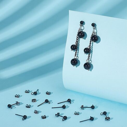 UNICRAFTALE About 30Pcs 304 Stainless Steel Stud Earring Findings Gunmetal Ball Post Stud Earrings with Ear Nuts and Loop Earring Findings Earrings Component for DIY Jewellery Making in Saudi Arabia