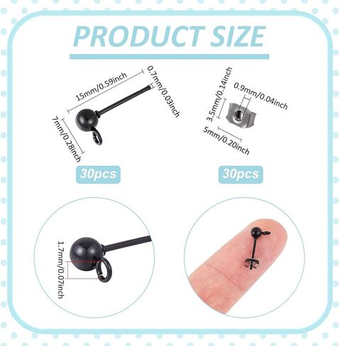 UNICRAFTALE About 30Pcs 304 Stainless Steel Stud Earring Findings Gunmetal Ball Post Stud Earrings with Ear Nuts and Loop Earring Findings Earrings Component for DIY Jewellery Making in Saudi Arabia