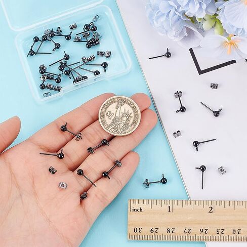 UNICRAFTALE About 30Pcs 304 Stainless Steel Stud Earring Findings Gunmetal Ball Post Stud Earrings with Ear Nuts and Loop Earring Findings Earrings Component for DIY Jewellery Making in Saudi Arabia