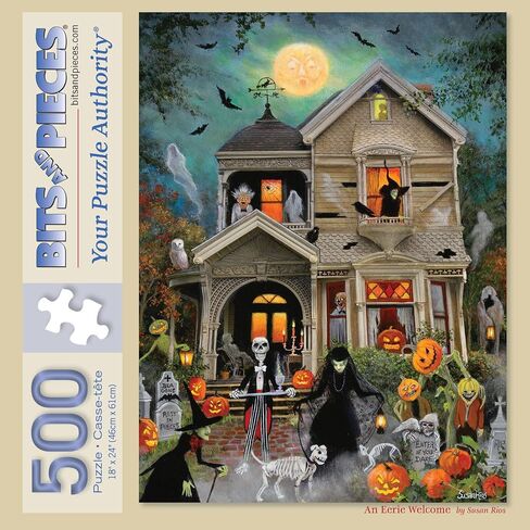 Bits and Pieces an Eerie Welcome Jigsaw Puzzles for Adults - Haunted House Halloween, No 2 Pieces Alike (500 Piece Puzzle) in Saudi Arabia