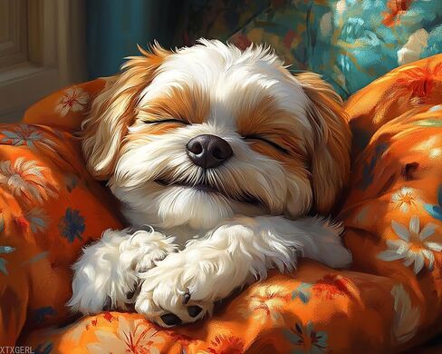 XTXGERL Paint by Numbers, Shih Tzu Snuggling on Pillow, Adult Crafts Adult Paint by Number Kits, Arts Crafts for Home Decor (No Frame,16x20 inch) in Kuwait