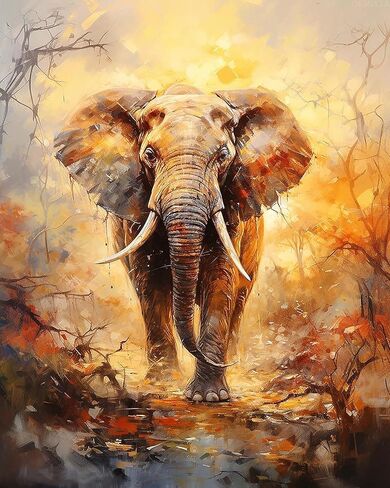 OKSGYTA Paint by Numbers Elephant for Adults, Acrylic Oil Painting by Numbers Kits for Beginner with Paintbrushes Brushes Paintwork Art Canvas for Home Decor 16x20in / 40x50cm in Saudi Arabia