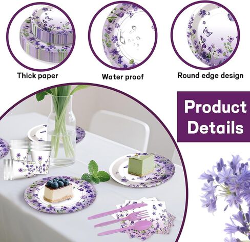 192pcs Wildflower Party Decorations Set, Purple Floral Paper Plates and Napkins Party Supplies with Wildflower Decor for Wildflower Baby Shower Decorations, Flower Birthday Decorations Serve 24 in Saudi Arabia