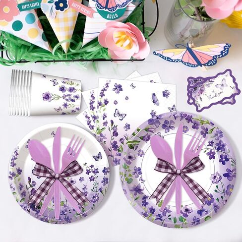 192pcs Wildflower Party Decorations Set, Purple Floral Paper Plates and Napkins Party Supplies with Wildflower Decor for Wildflower Baby Shower Decorations, Flower Birthday Decorations Serve 24 in Saudi Arabia