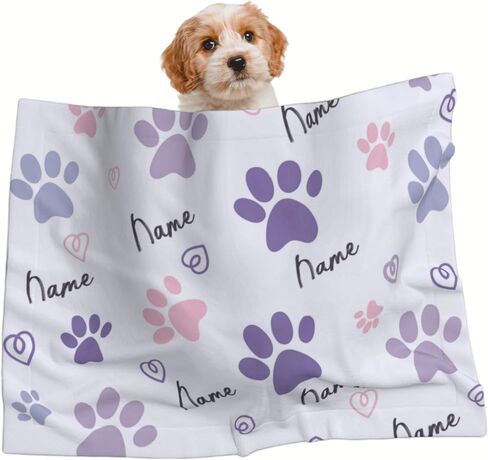 بطانية الكلب المخصصة ، هدايا مخصصة لكلاب الجرو Cat مع Pet Name Paws Pattern Print Ultra Doothing Doots Dots Fabric Double Layer Banket لمحبي الحيوانات الأليفة - بطانية مخصصة للحيوانات الأليفة ، الخزامى in Kuwait