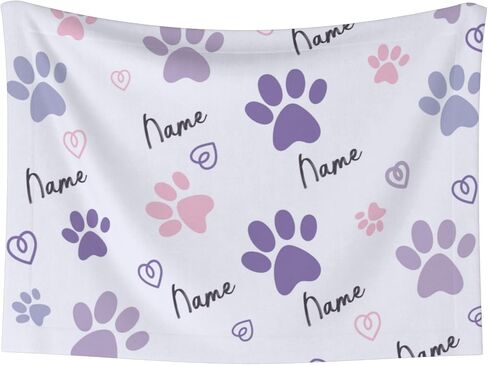 بطانية الكلب المخصصة ، هدايا مخصصة لكلاب الجرو Cat مع Pet Name Paws Pattern Print Ultra Doothing Doots Dots Fabric Double Layer Banket لمحبي الحيوانات الأليفة - بطانية مخصصة للحيوانات الأليفة ، الخزامى in Kuwait