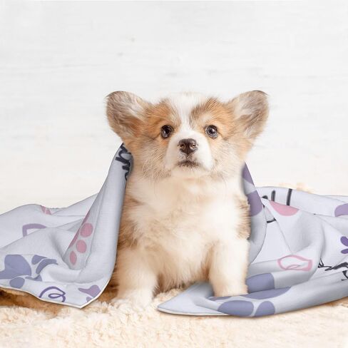 بطانية الكلب المخصصة ، هدايا مخصصة لكلاب الجرو Cat مع Pet Name Paws Pattern Print Ultra Doothing Doots Dots Fabric Double Layer Banket لمحبي الحيوانات الأليفة - بطانية مخصصة للحيوانات الأليفة ، الخزامى in Kuwait